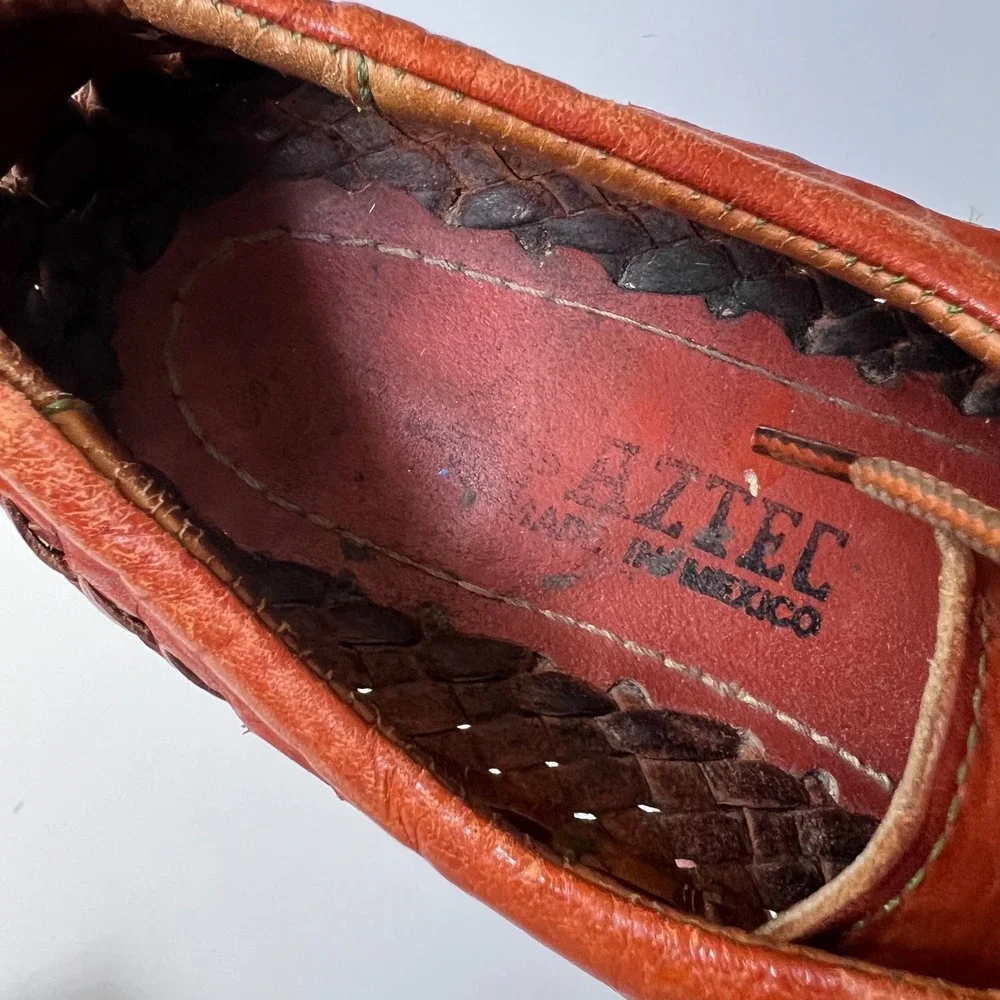 Vintage Huarache Oxford Shoes Size 9.5 Mens Tan Woven Leather Lace Up Fisherman